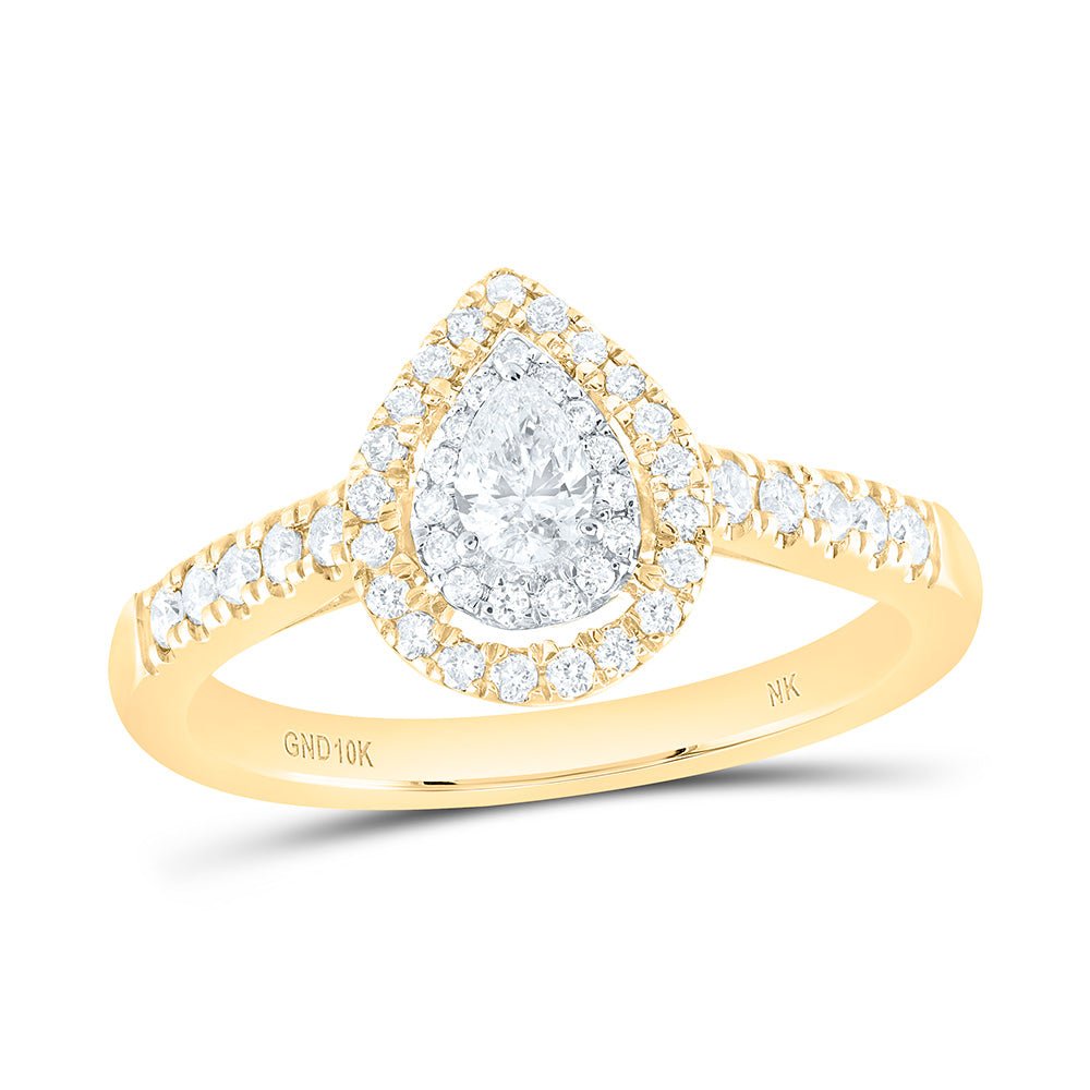 10K Yellow Gold Pear Diamond Double Halo Engagement Ring 1/2 Cttw - Splendid Jewellery