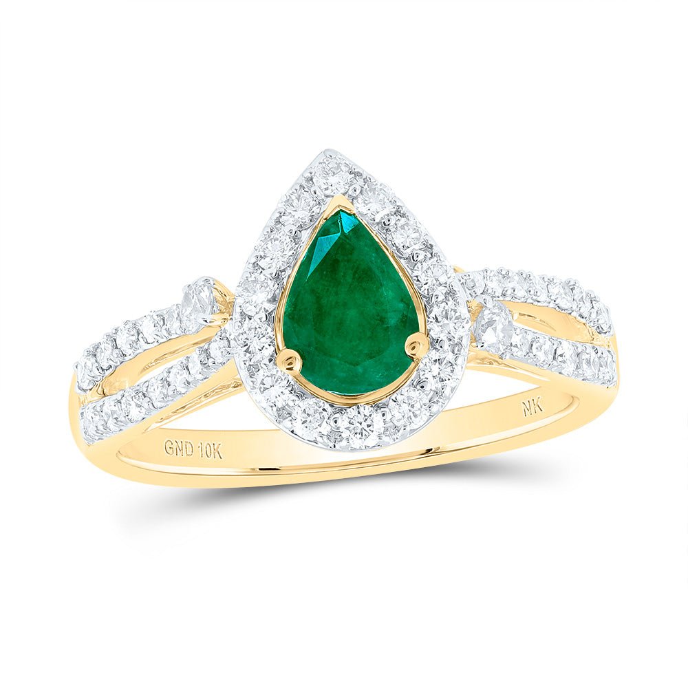 10K Yellow Gold Pear Natural Emerald Gemstone Ring 1/2 Cttw - Splendid Jewellery