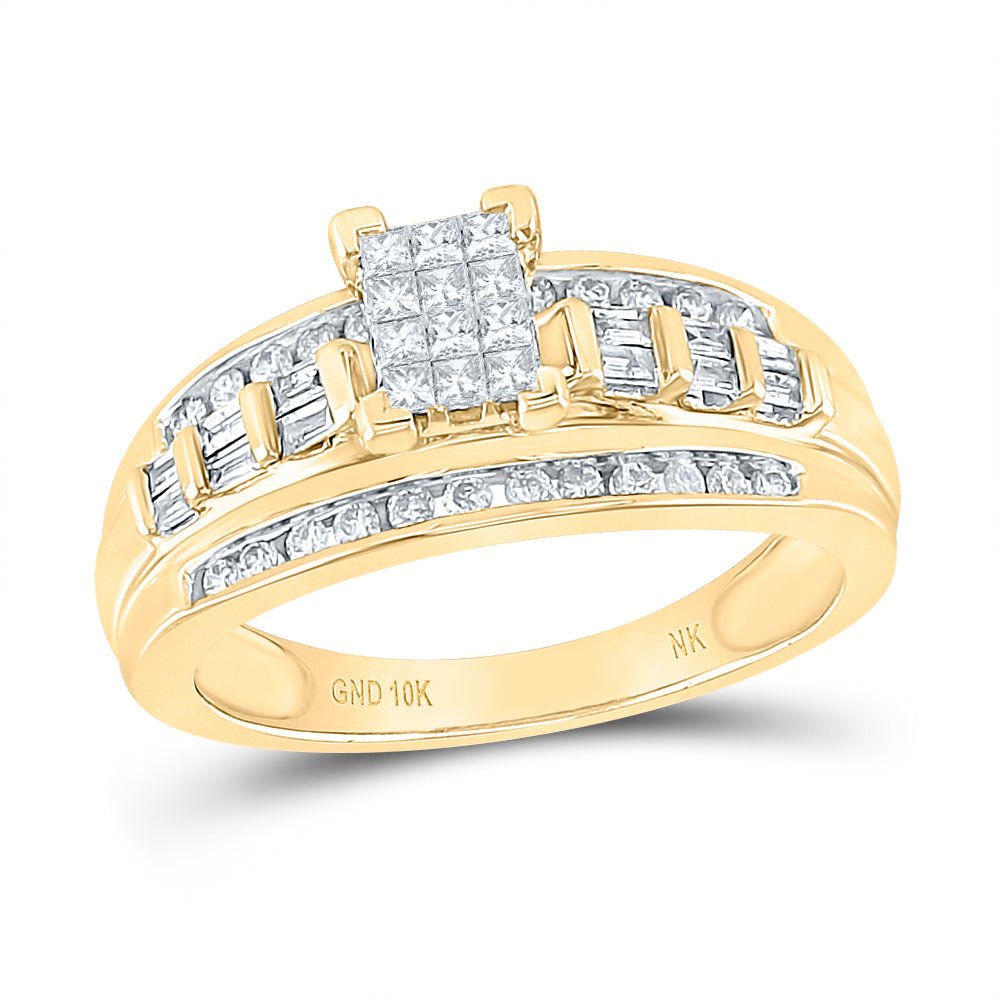 10K Yellow Gold Princess Diamond Designer Ring 1/2 Cttw - Splendid Jewellery