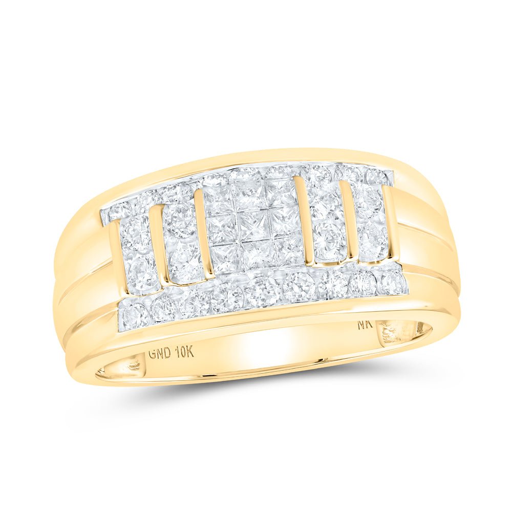 10K Yellow Gold Princess Diamond Mens Ring 1 Cttw - Splendid Jewellery