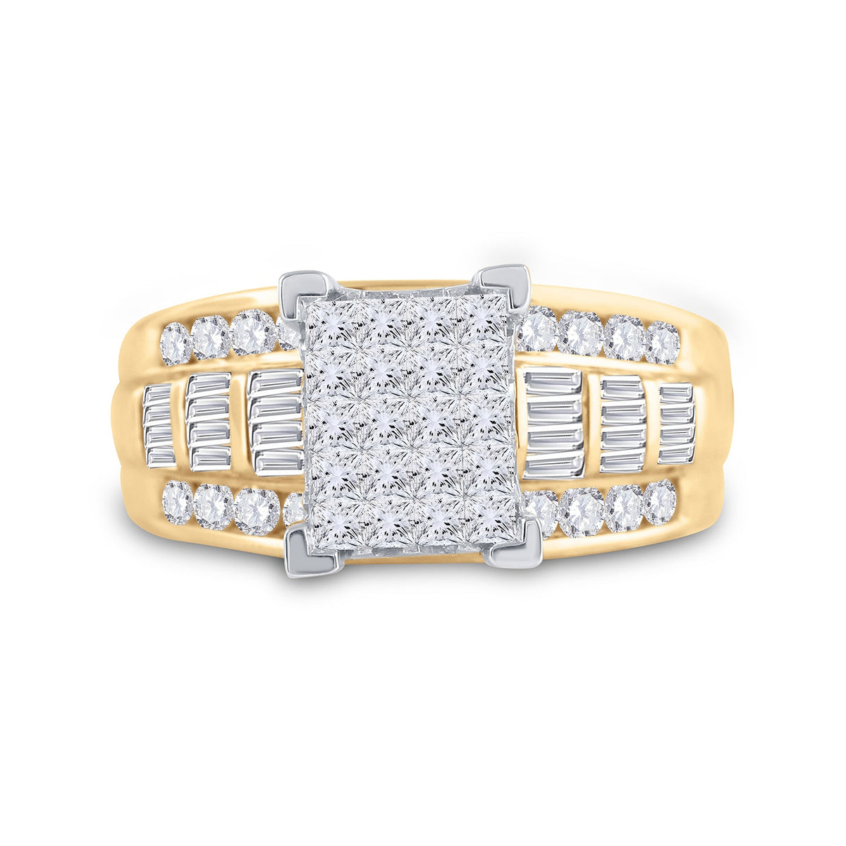 10K Yellow Gold Princess Diamond Ring 1 1/2 Cttw - Splendid Jewellery