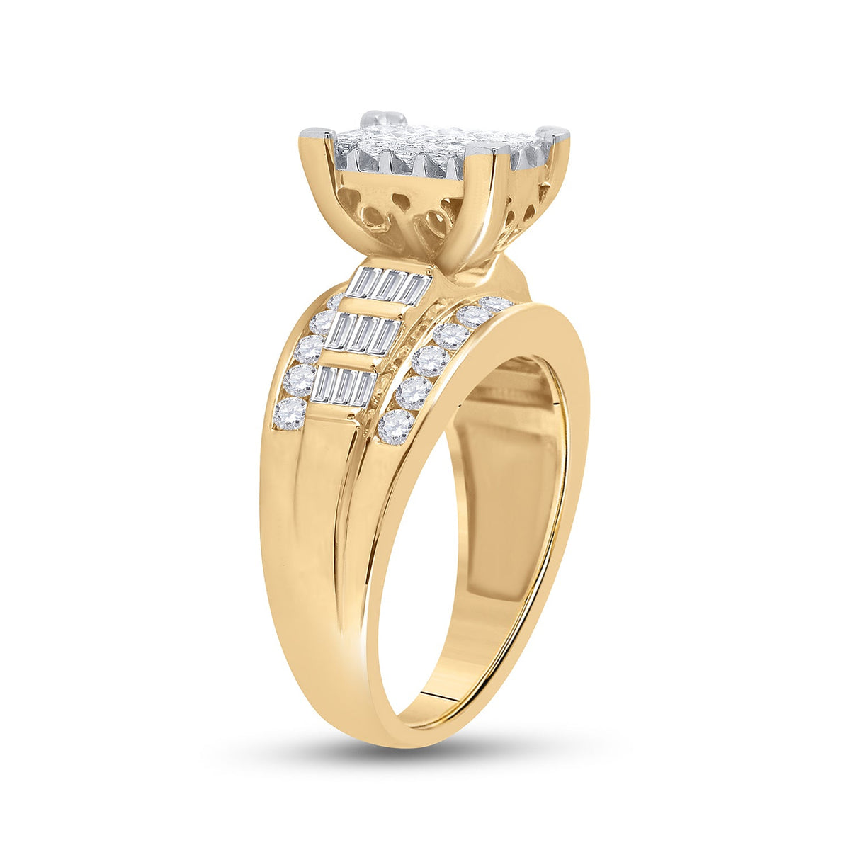 10K Yellow Gold Princess Diamond Ring 1 1/2 Cttw - Splendid Jewellery