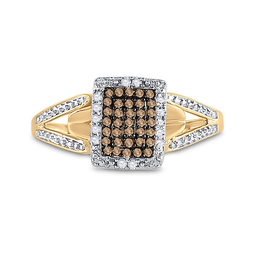 10K Yellow Gold Round Brown Diamond Women's Brown Cluster Ring 1/5 Cttw - Splendid Jewellery