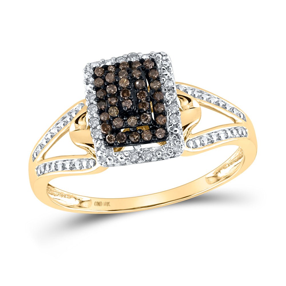 10K Yellow Gold Round Brown Diamond Women's Brown Cluster Ring 1/5 Cttw - Splendid Jewellery