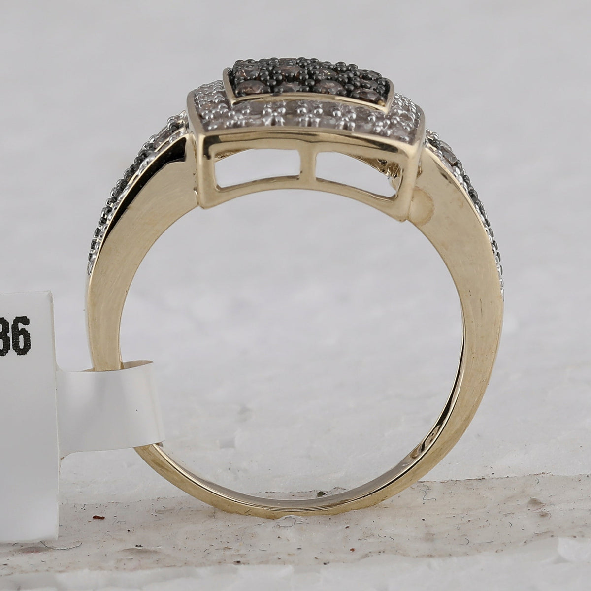 10K Yellow Gold Round Brown Diamond Women's Brown Square Cluster Ring 1/2 Cttw - Splendid Jewellery
