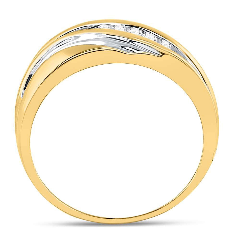 10K Yellow Gold Round Diamond 10K Two Tone Gold Men's Wedding Anniversary Band Ring 1/4 Cttw - Splendid Jewellery