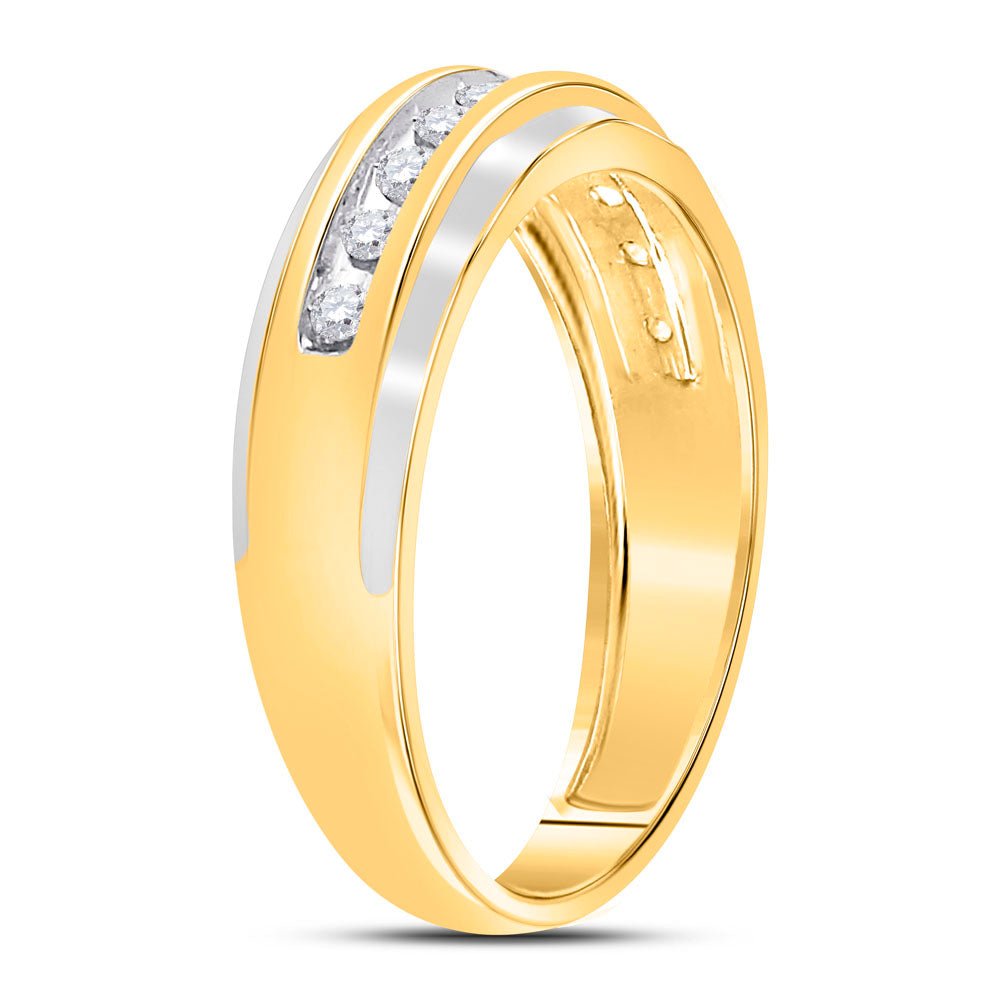 10K Yellow Gold Round Diamond 10K Two Tone Gold Men's Wedding Channel Set Band Ring 1/4 Cttw - Splendid Jewellery