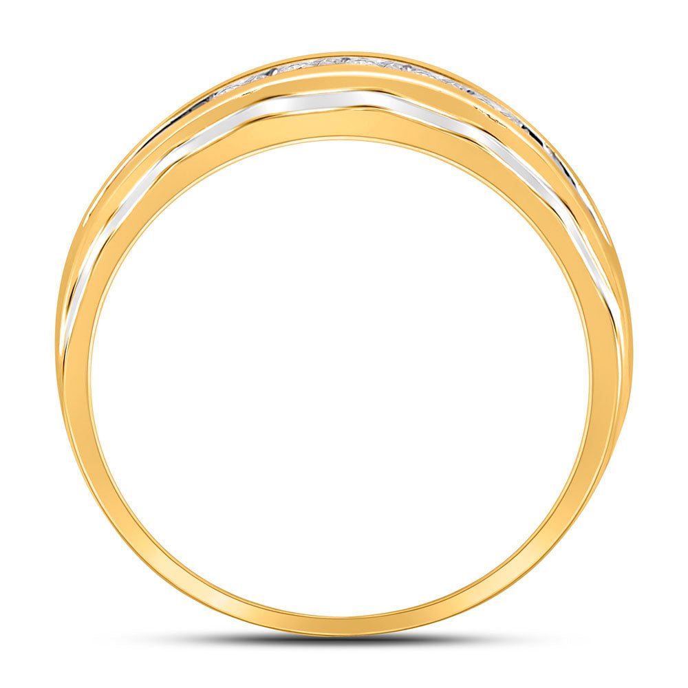 10K Yellow Gold Round Diamond 10K Two Tone Gold Men's Wedding Channel Set Band Ring 1/4 Cttw - Splendid Jewellery