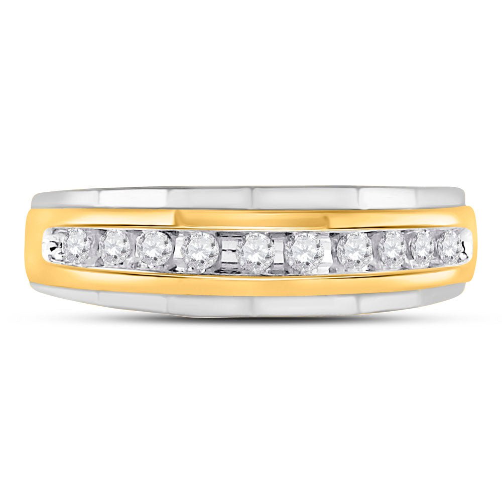 10K Yellow Gold Round Diamond 10K Two Tone Gold Men's Wedding Channel Set Band Ring 1/4 Cttw - Splendid Jewellery