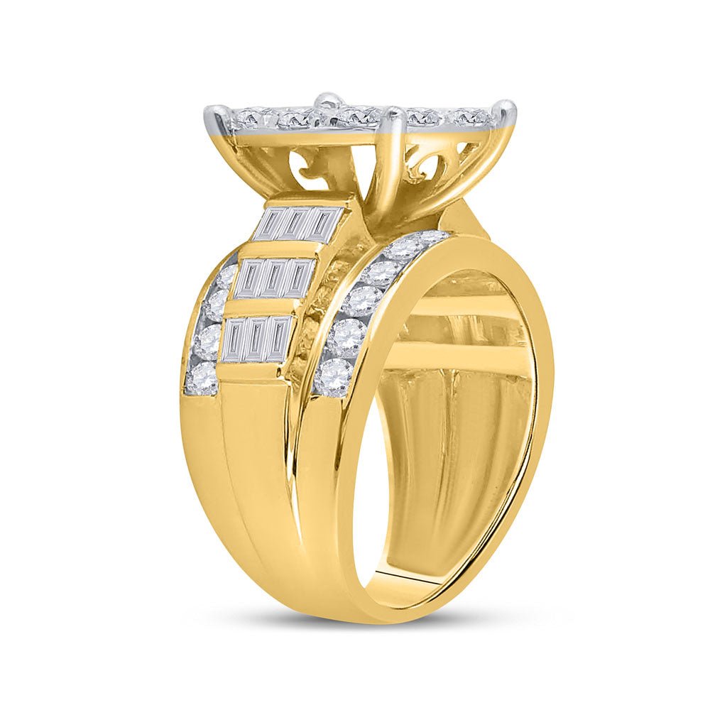 10K Yellow Gold Round Diamond Cluster Bridal Engagement 3 Cttw - Splendid Jewellery