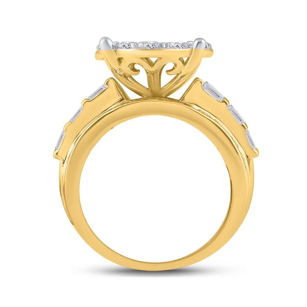 10K Yellow Gold Round Diamond Cluster Bridal Engagement 3 Cttw - Splendid Jewellery