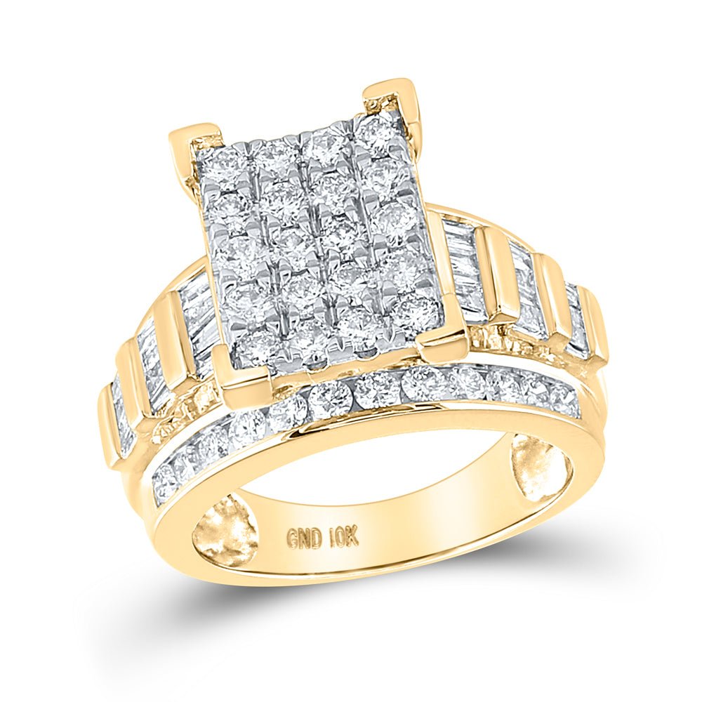 10K Yellow Gold Round Diamond Cluster Bridal Wedding Engagement Ring 2 Cttw - Splendid Jewellery