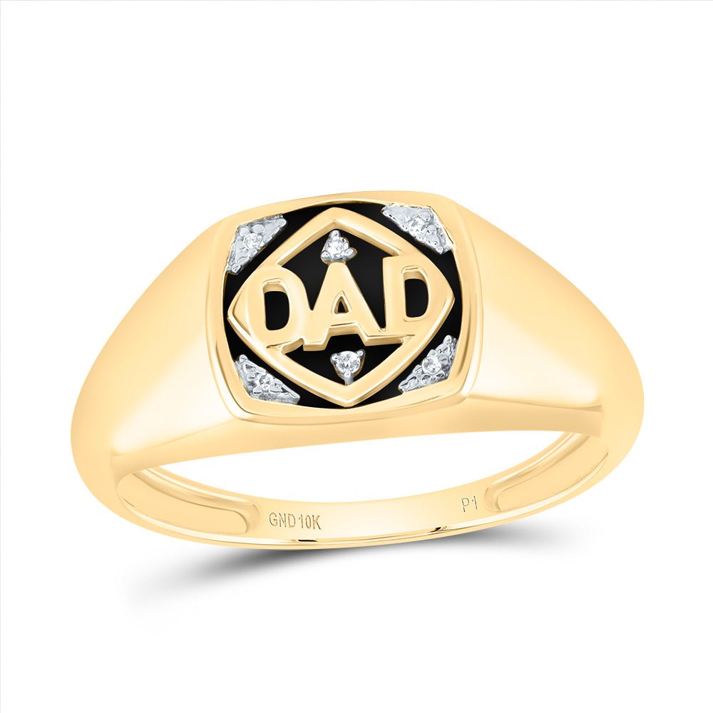 10K Yellow Gold Round Diamond Dad Mens Ring 0.018 Cttw - Splendid Jewellery