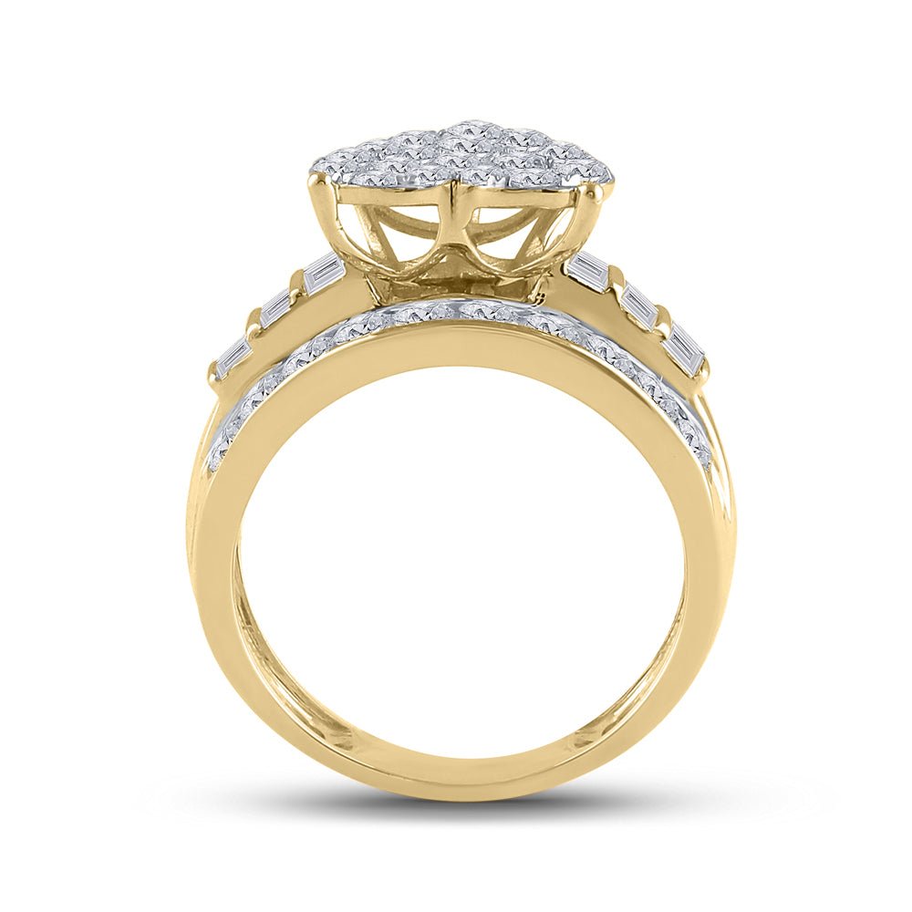 10K Yellow Gold Round Diamond Designer Ring 2 Cttw - Splendid Jewellery