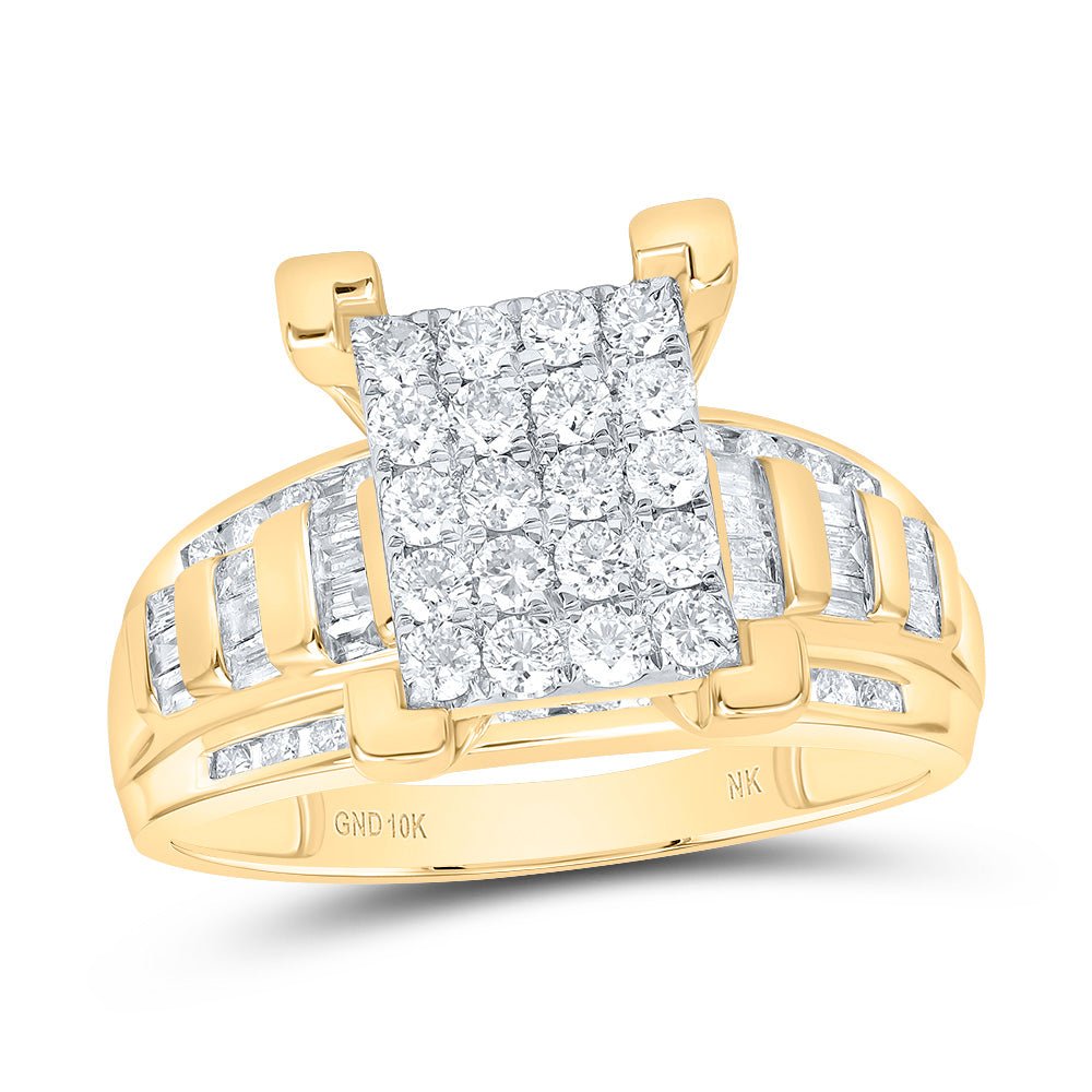 10K Yellow Gold Round Diamond Fashion Emerald Ring 7/8 Cttw - Splendid Jewellery