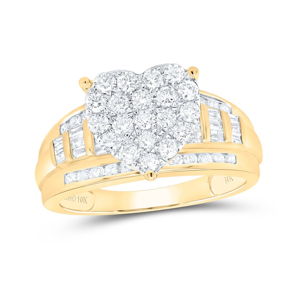10K Yellow Gold Round Diamond Fashion Heart Ring 1 Cttw - Splendid Jewellery