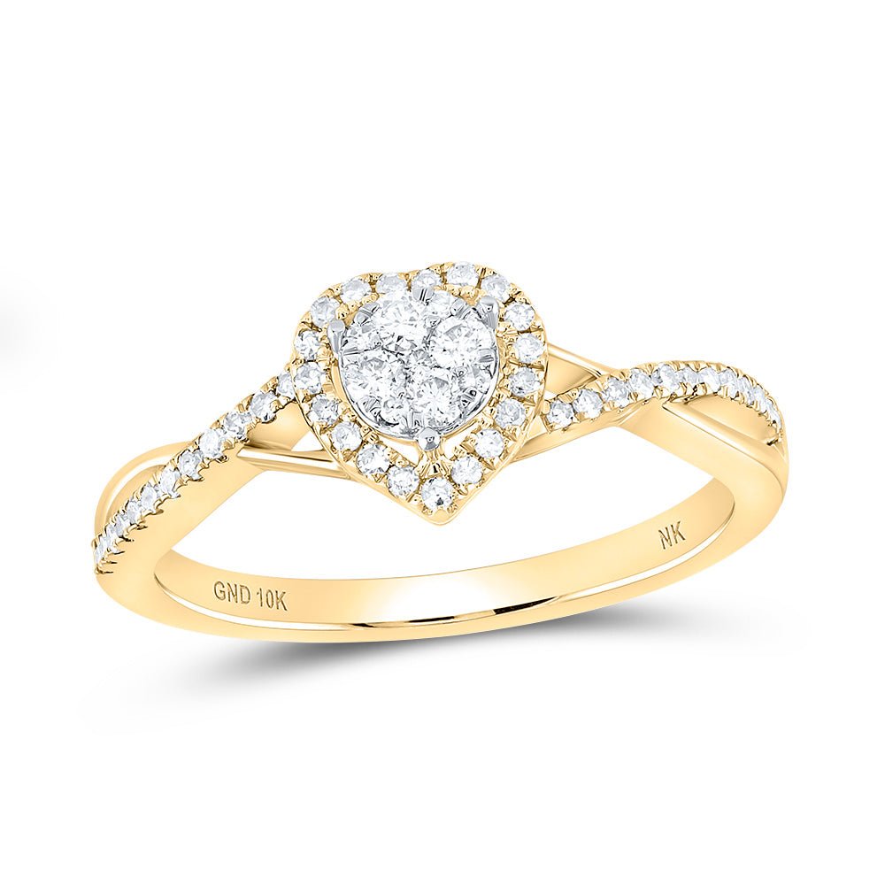 10K Yellow Gold Round Diamond Heart Ring 1/3 Cttw - Splendid Jewellery