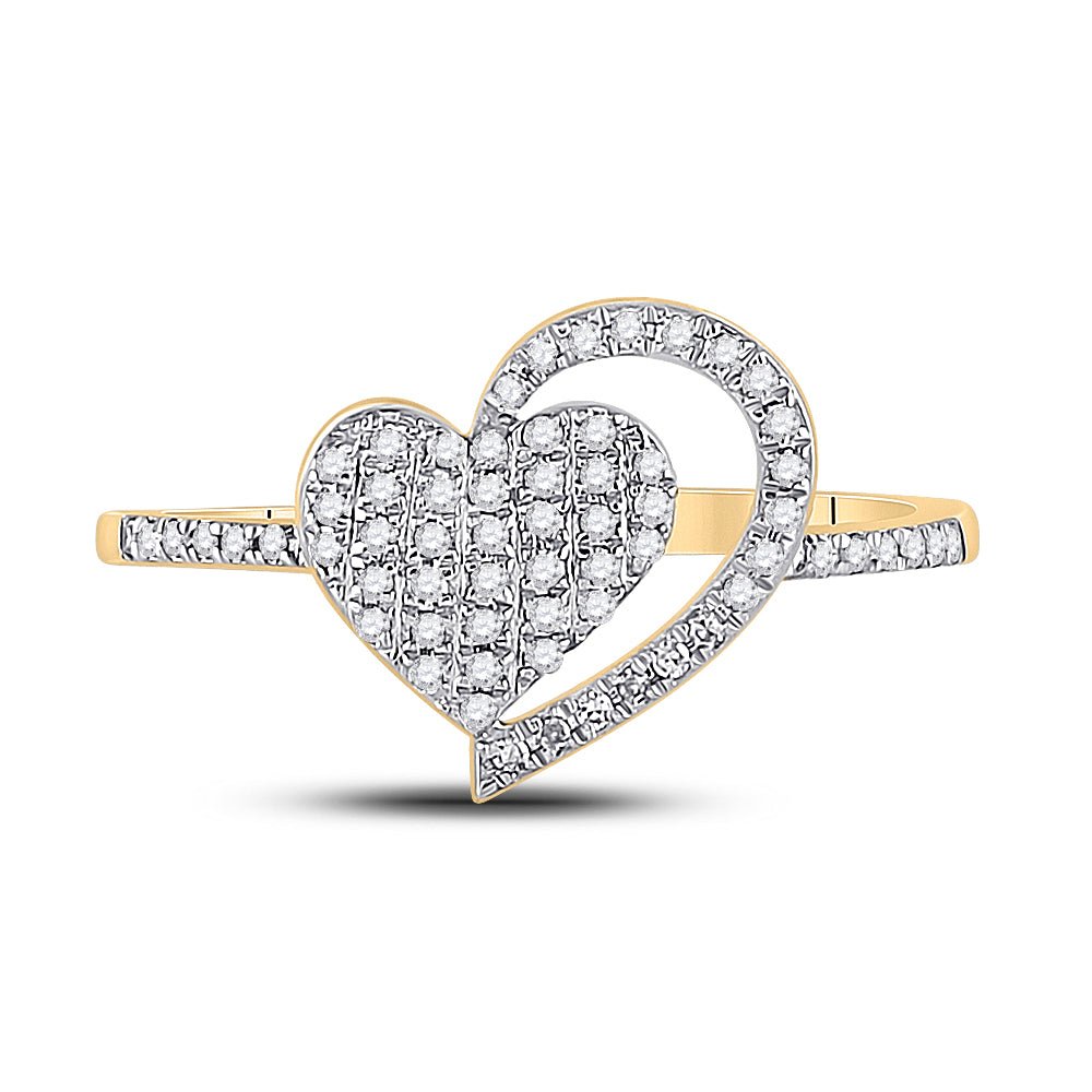 10K Yellow Gold Round Diamond Heart Ring 1/5 Cttw - Splendid Jewellery