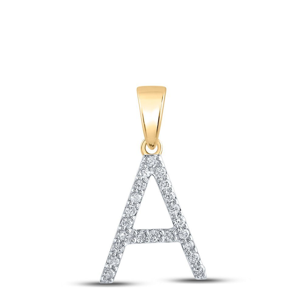 10k Yellow Gold Round Diamond Initial A Letter Pendant 1/5 Cttw - Splendid Jewellery