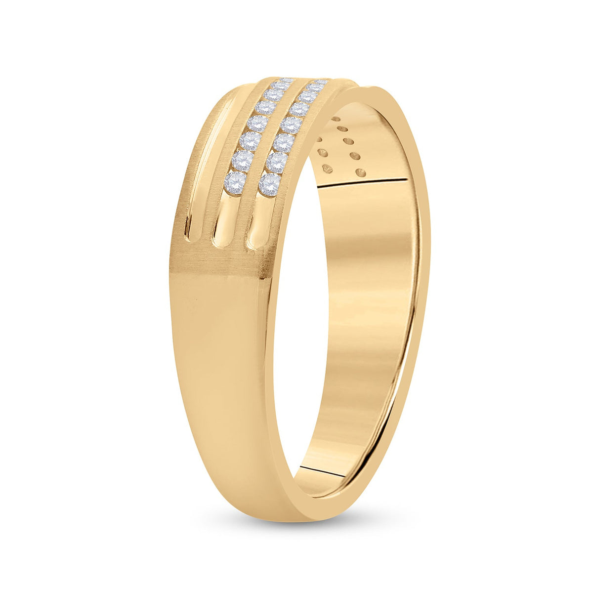 10K Yellow Gold Round Diamond Men's 2 Row Wedding Anniversary Band Ring 1/4 Cttw - Splendid Jewellery