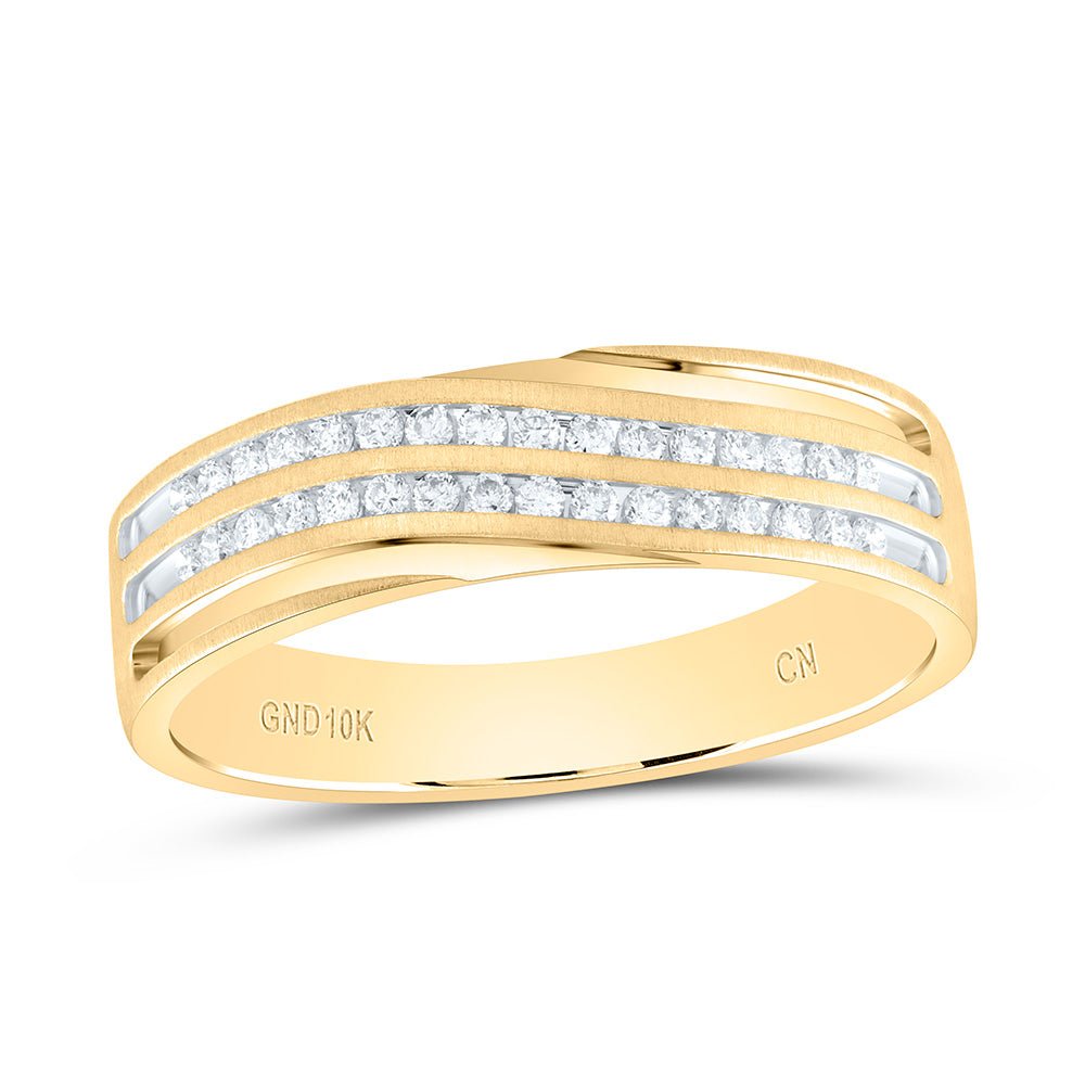 10K Yellow Gold Round Diamond Men's 2 Row Wedding Anniversary Band Ring 1/4 Cttw - Splendid Jewellery
