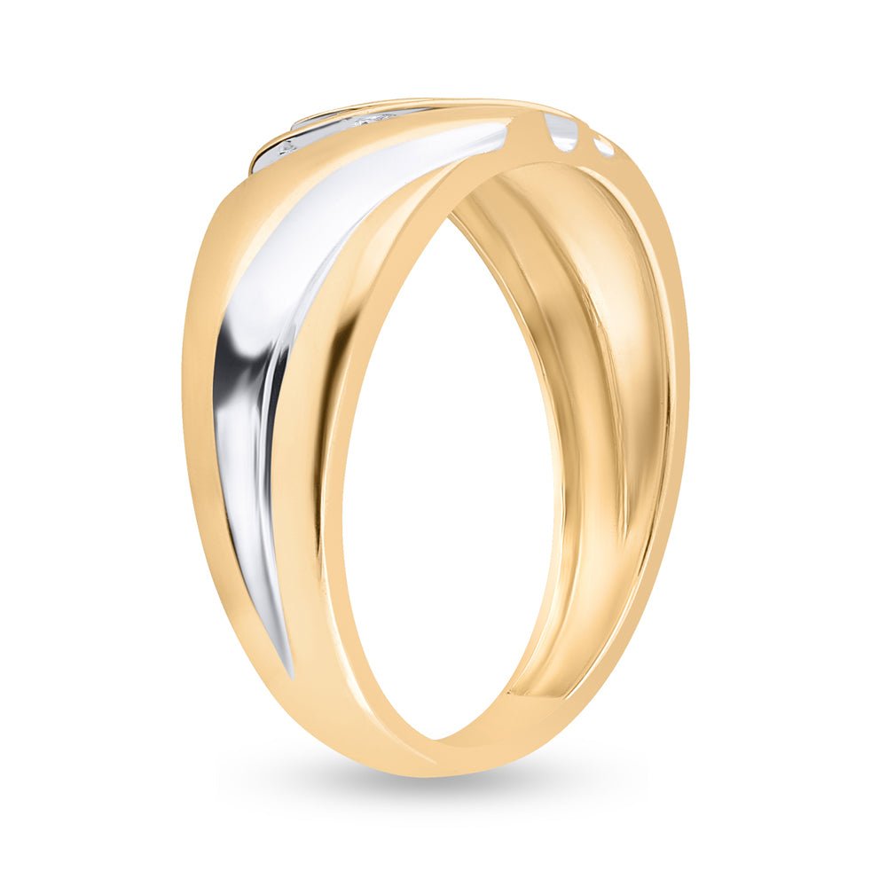 10K Yellow Gold Round Diamond Men's 2 Tone Wedding Anniversary Band Ring 1/8 Cttw - Splendid Jewellery