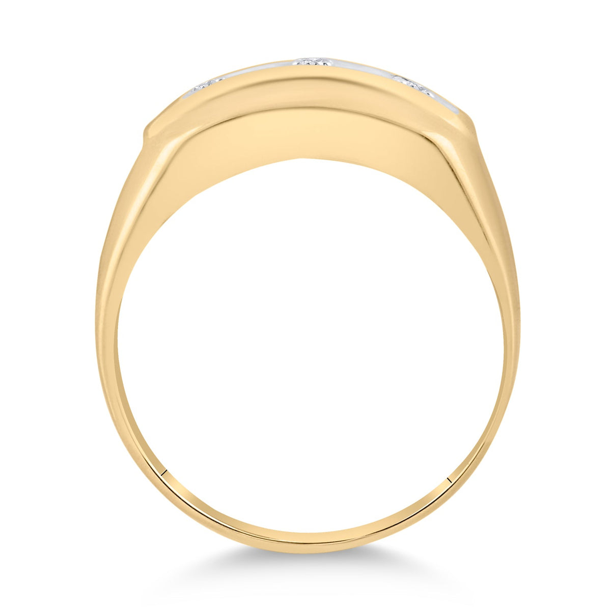 10K Yellow Gold Round Diamond Mens 3 - Stone Two - Tone Wedding Band Ring 1/10 Cttw - Splendid Jewellery