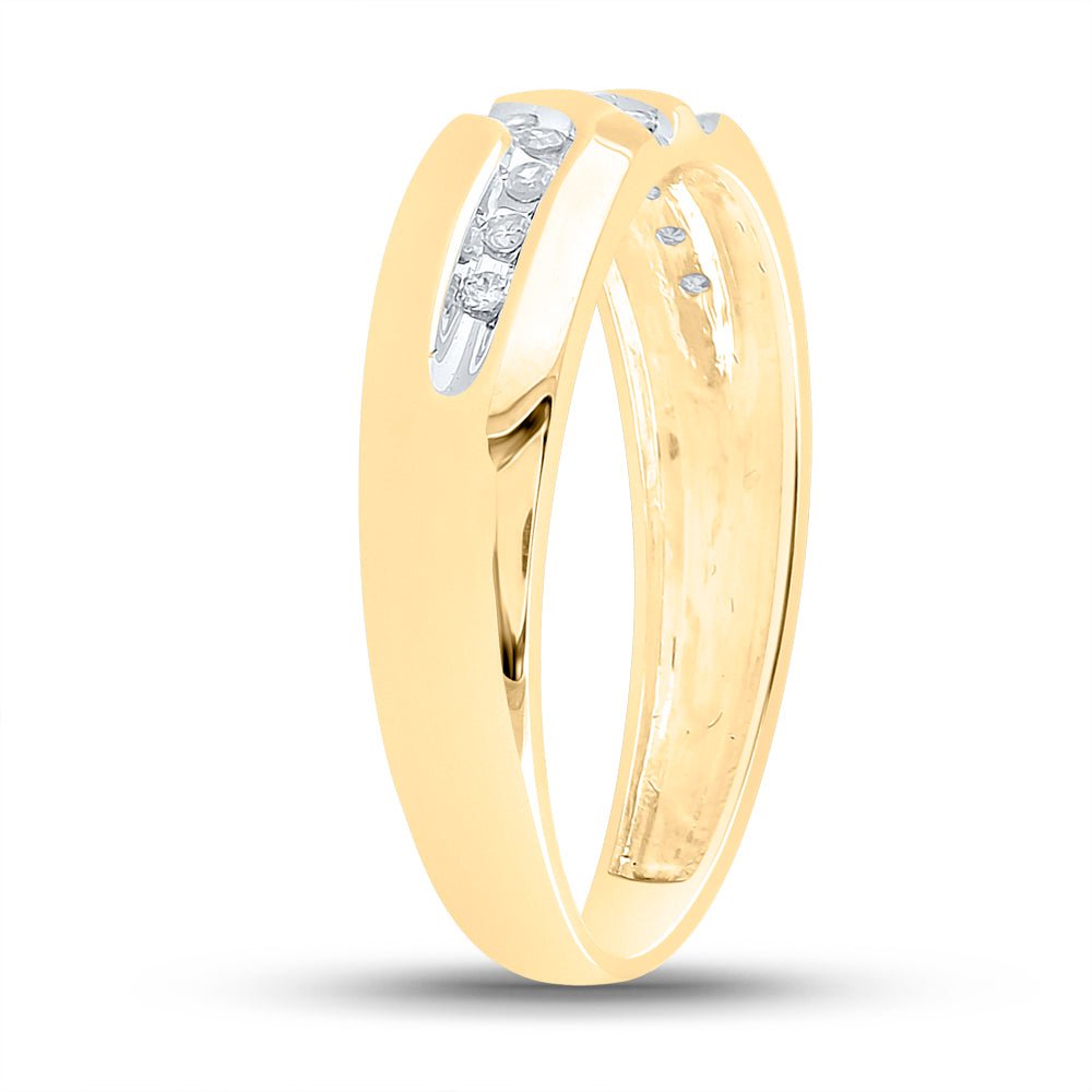10K Yellow Gold Round Diamond Men's Channel Set Triple Row Wedding Band Ring 1/8 Cttw - Splendid Jewellery
