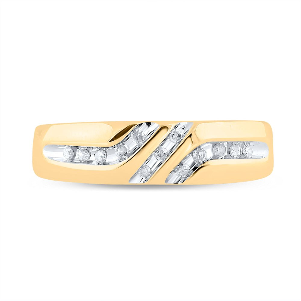 10K Yellow Gold Round Diamond Men's Channel Set Triple Row Wedding Band Ring 1/8 Cttw - Splendid Jewellery