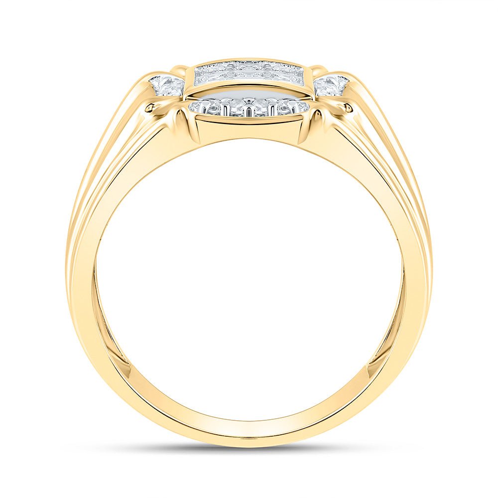 10K Yellow Gold Round Diamond Mens Cluster Ring 1/4 Cttw - Splendid Jewellery