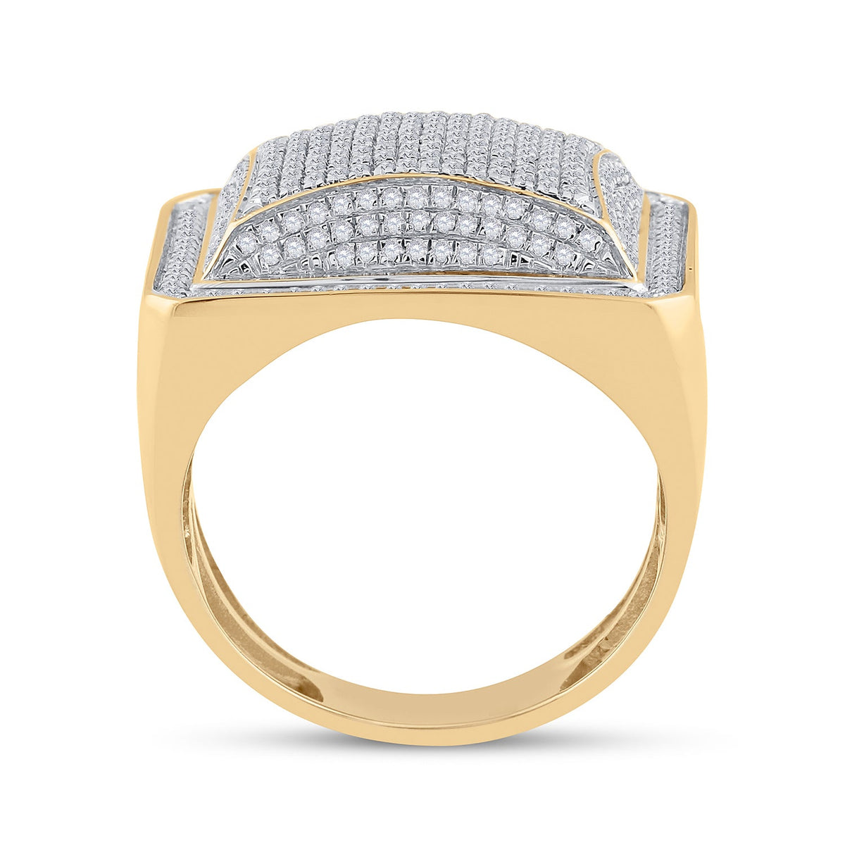 10K Yellow Gold Round Diamond Mens Domed Square Cluster Ring 1 Cttw - Splendid Jewellery
