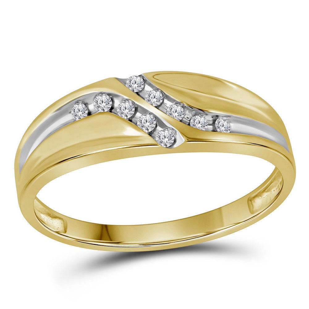 10K Yellow Gold Round Diamond Men's Double Row Slender Wedding Band 1/8 Cttw - Splendid Jewellery