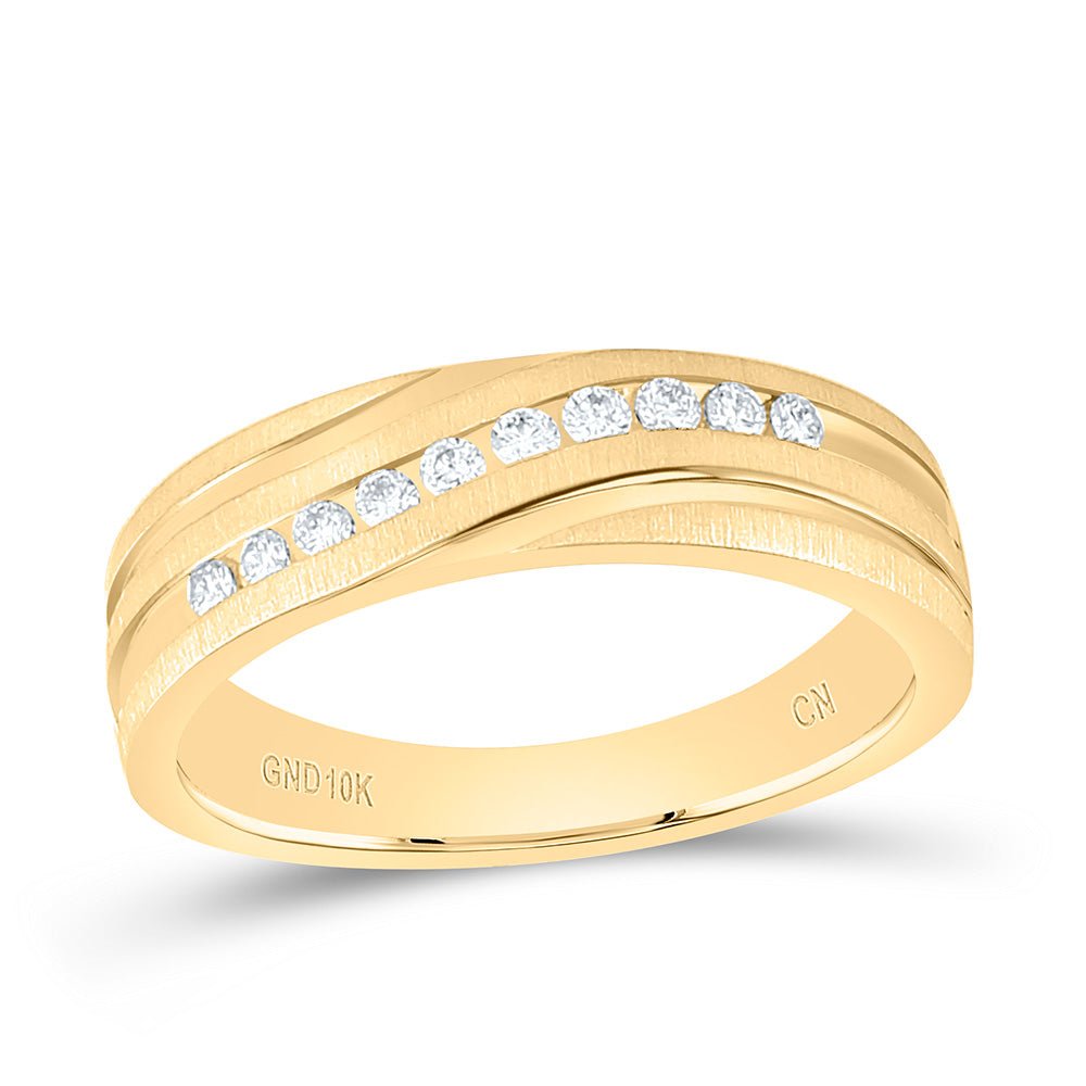 10K Yellow Gold Round Diamond Men's Machine Set Wedding Channel Band Ring 1/4 Cttw - Splendid Jewellery