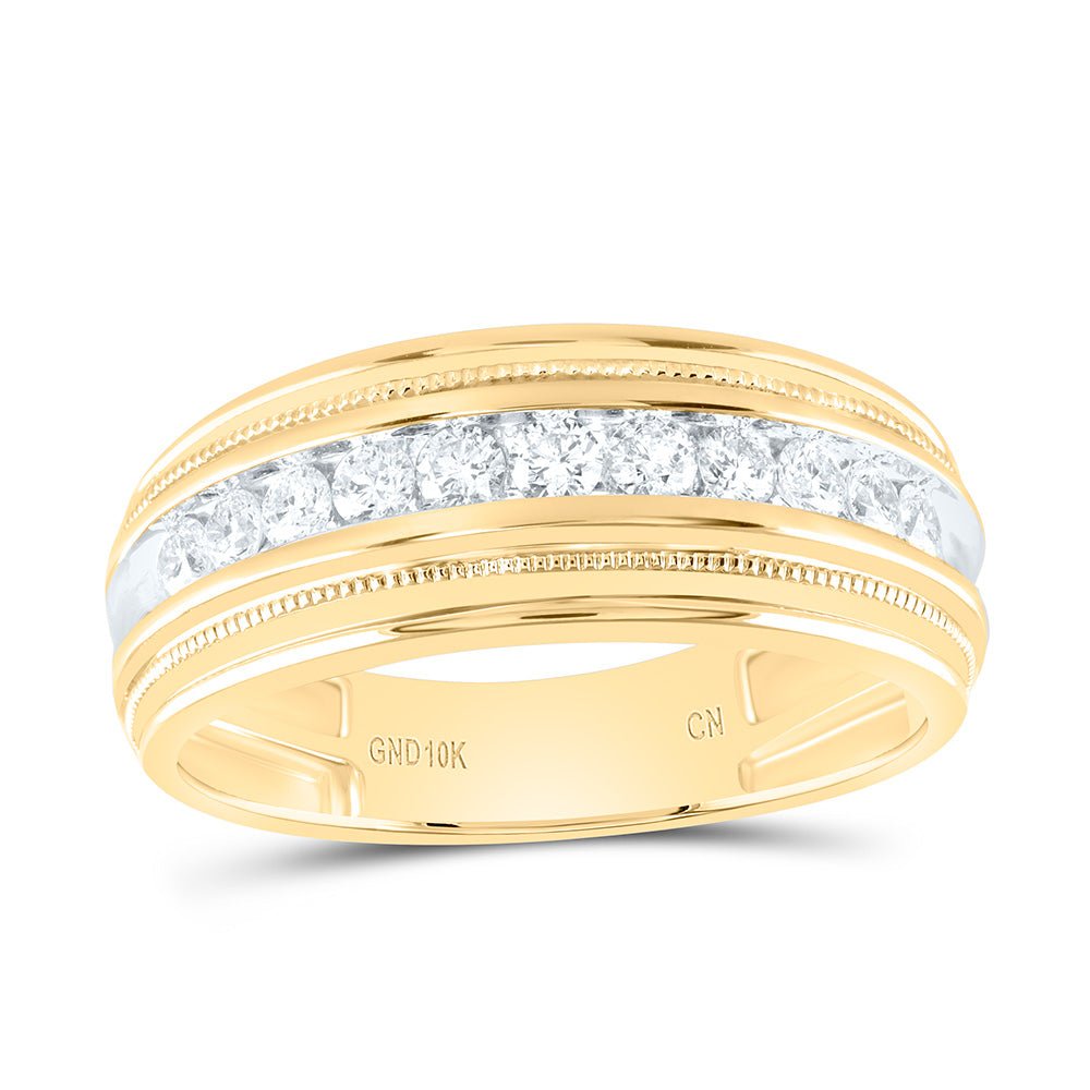 10K Yellow Gold Round Diamond Men's Milgrain Ridged Wedding Anniversary Band Ring 1/2 Cttw - Splendid Jewellery