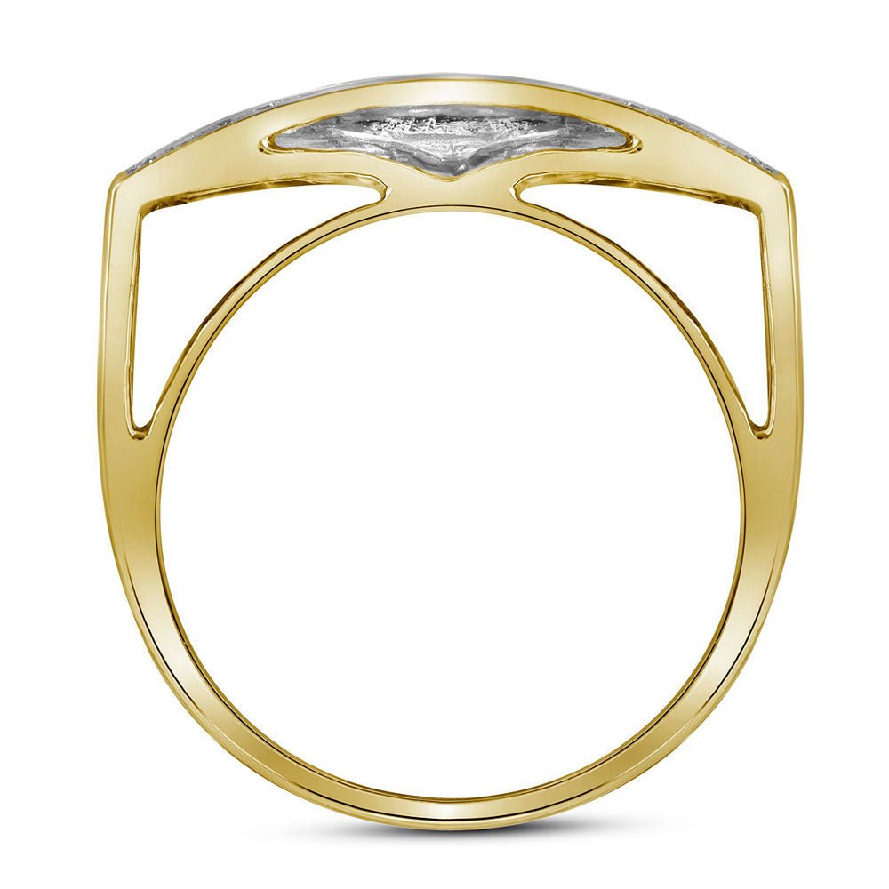 10K Yellow Gold Round Diamond Mens Pave - Set Rectangle Cluster Ring 1 Cttw - Splendid Jewellery
