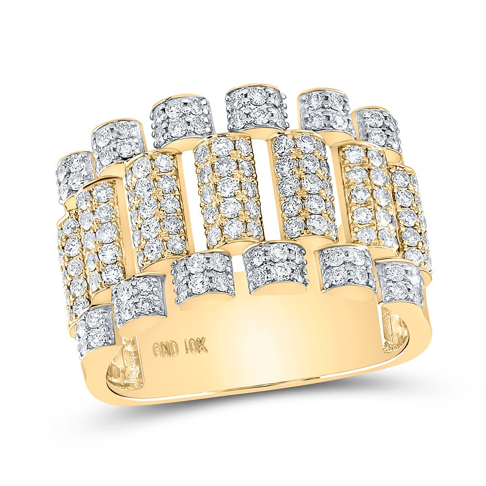 10K Yellow Gold Round Diamond Mens Ring 1 5/8 Cttw - Splendid Jewellery