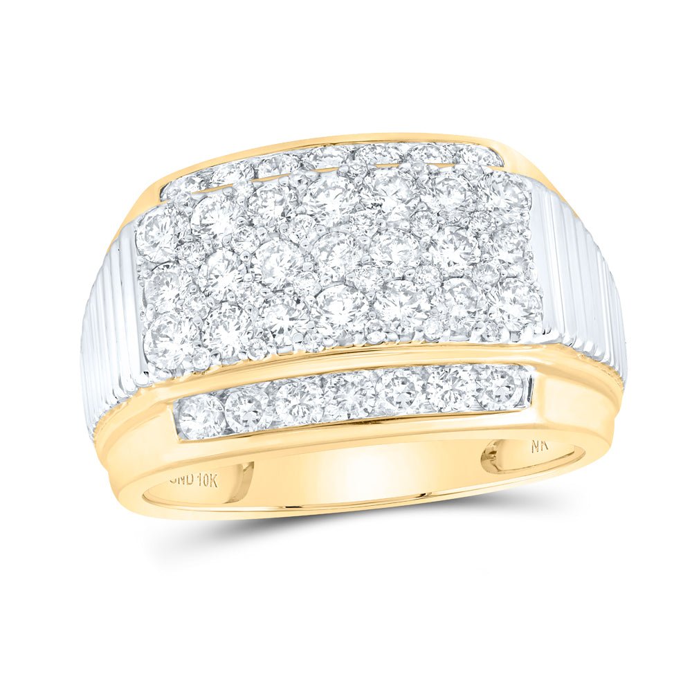 10K Yellow Gold Round Diamond Mens Ring 2 Cttw - Splendid Jewellery