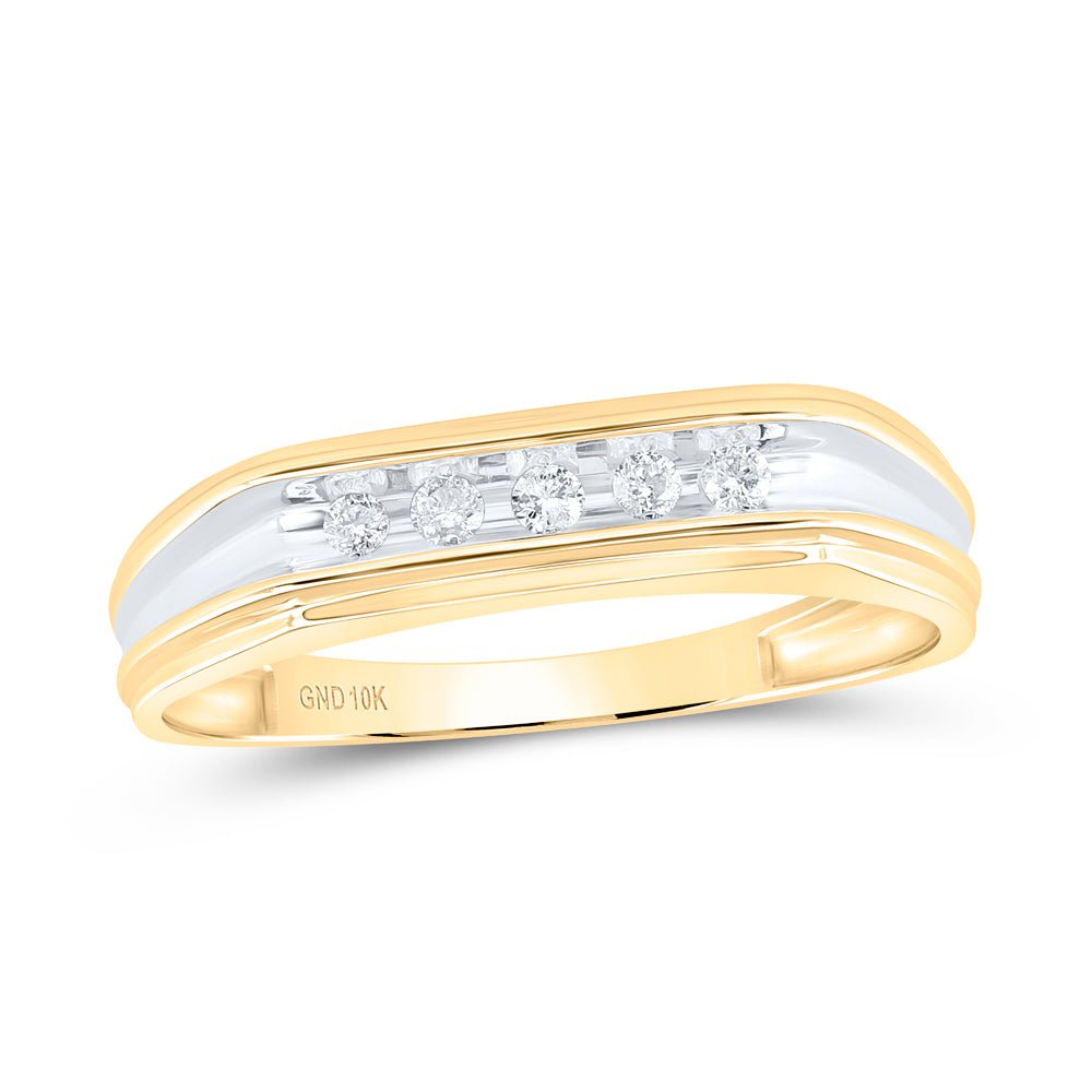 10K Yellow Gold Round Diamond Men's Single Row Two Tone Wedding Band Ring 1/8 Cttw - Splendid Jewellery
