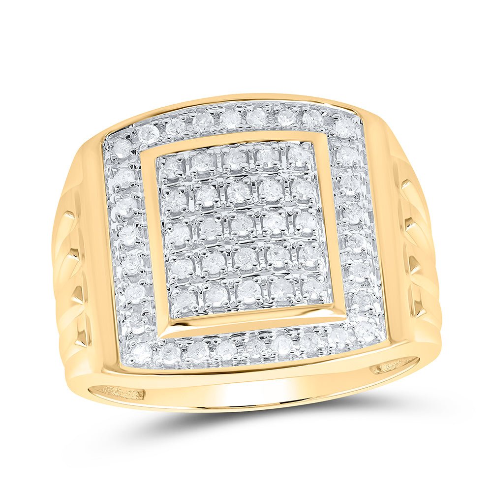 10K Yellow Gold Round Diamond Mens Square Cluster Ring 1/2 Cttw - Splendid Jewellery