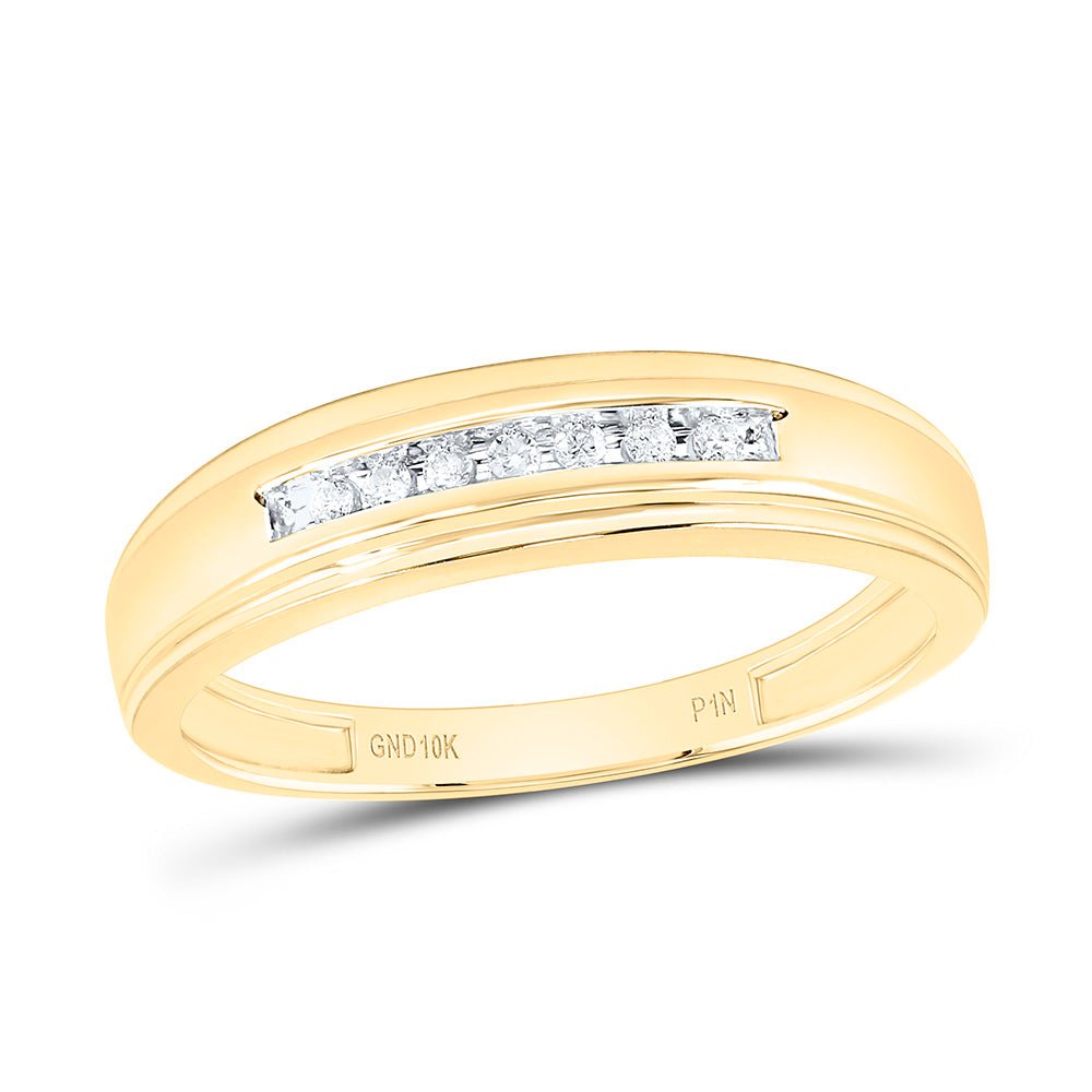 10K Yellow Gold Round Diamond Men's Wedding Anniversary Band Ring 1/12 Cttw - Splendid Jewellery