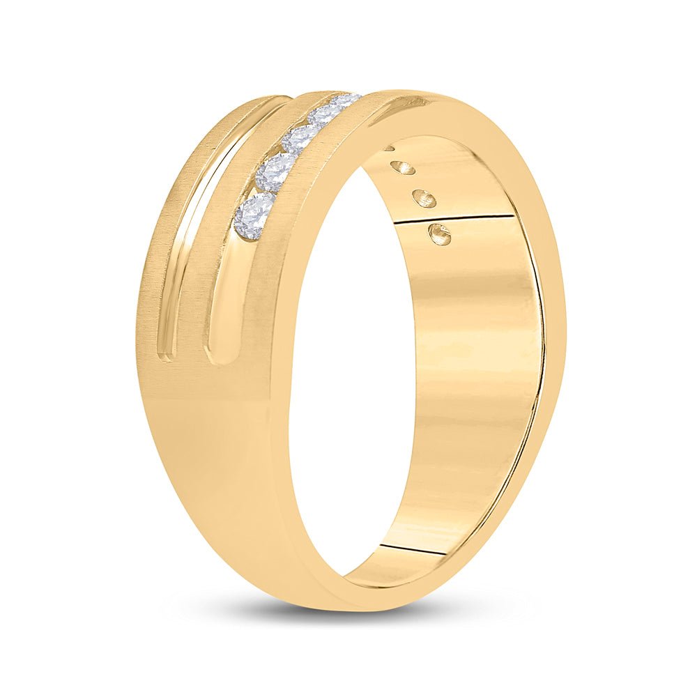 10K Yellow Gold Round Diamond Men's Wedding Band Ring 1/2 Cttw - Splendid Jewellery