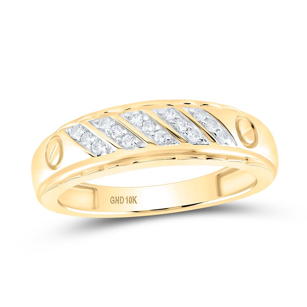 10K Yellow Gold Round Diamond Men's Wedding Band Ring 1/5 Cttw - Splendid Jewellery