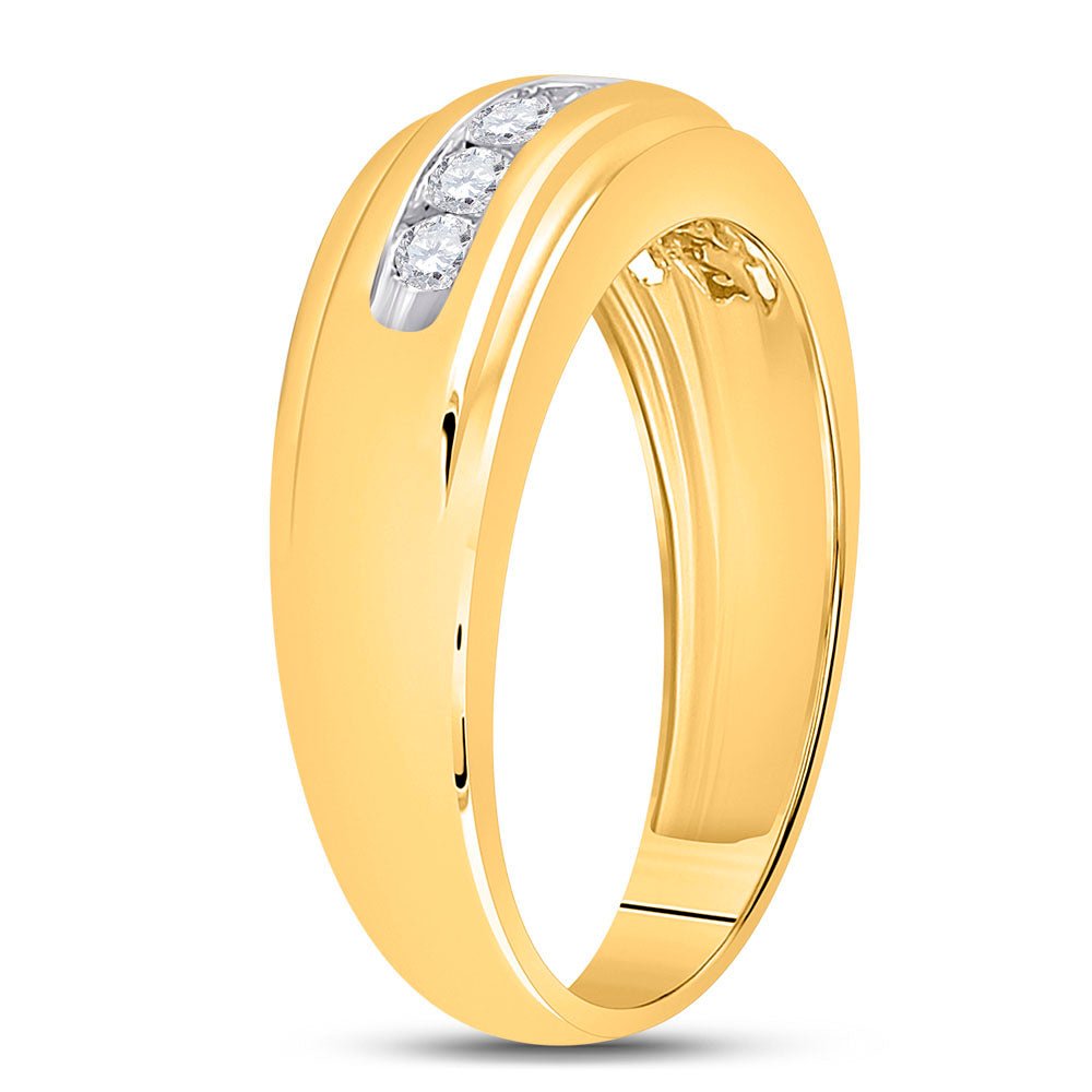 10K Yellow Gold Round Diamond Men's Wedding Channel Set Band Ring 1/2 Cttw - Splendid Jewellery