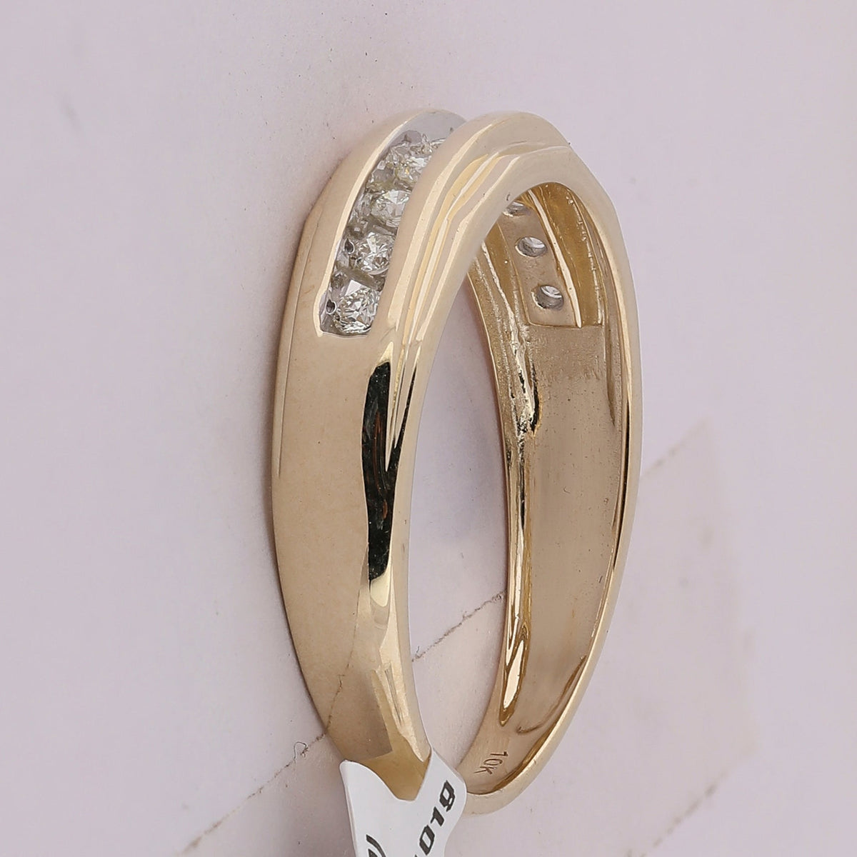 10K Yellow Gold Round Diamond Men's Wedding Channel Set Band Ring 1/5 Cttw - Splendid Jewellery