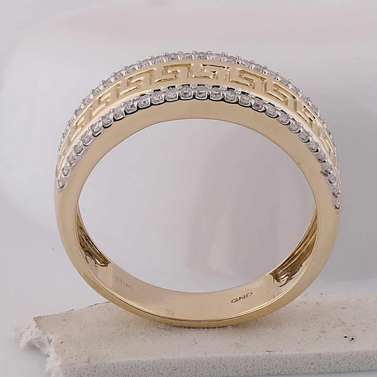 10K Yellow Gold Round Diamond Men's Wedding Patterned Band Ring 1/3 Cttw - Splendid Jewellery