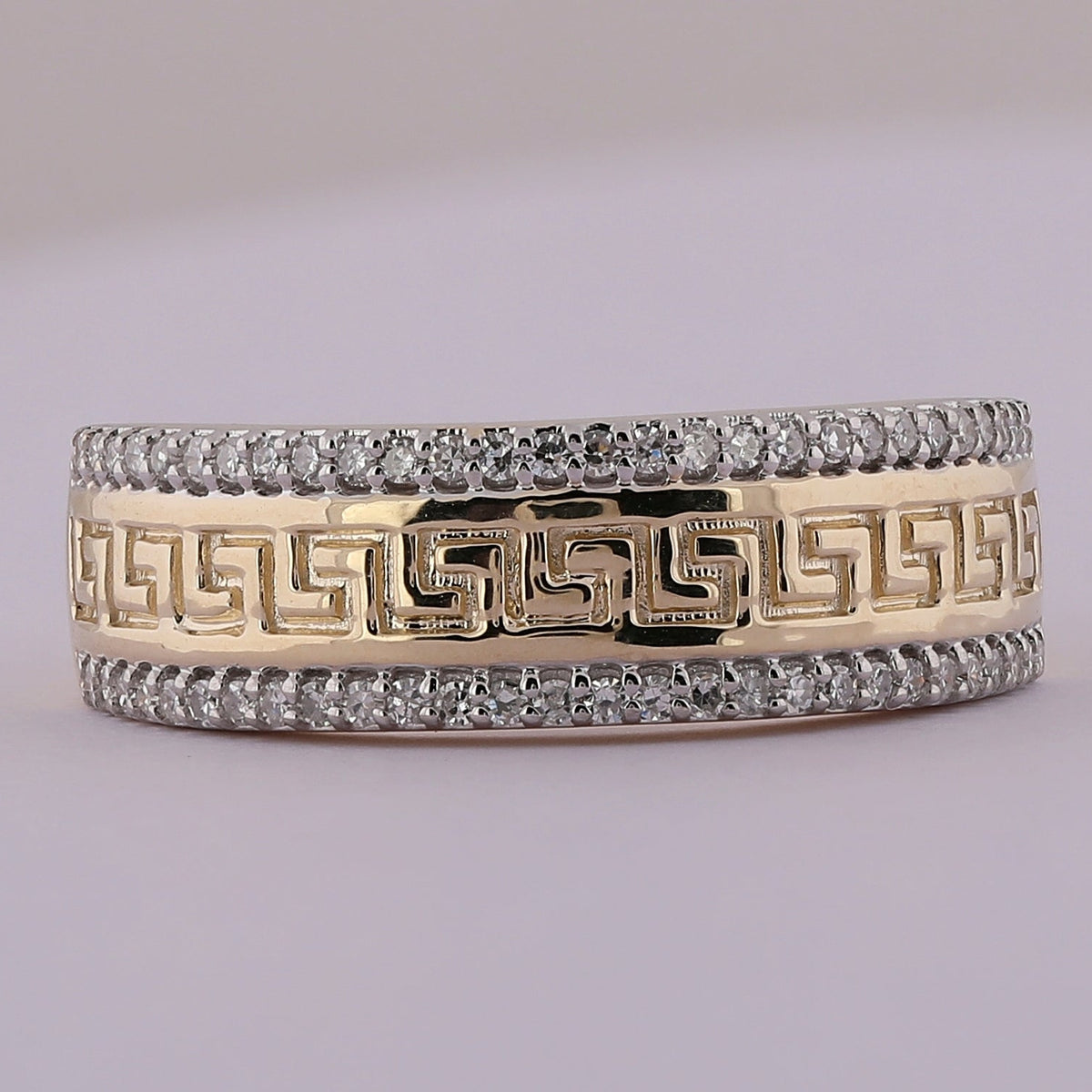 10K Yellow Gold Round Diamond Men's Wedding Patterned Band Ring 1/3 Cttw - Splendid Jewellery