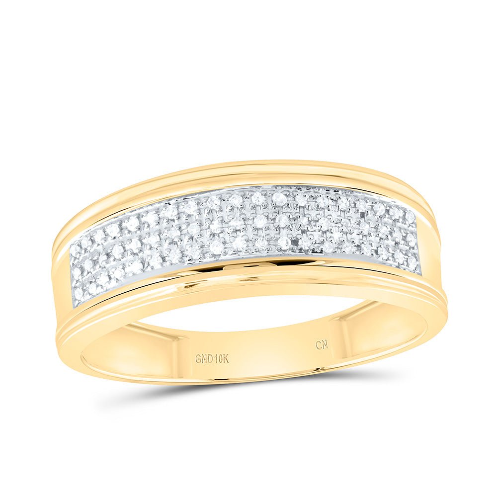 10K Yellow Gold Round Diamond Men's Wedding Triple Row Band Ring 1/10 Cttw - Splendid Jewellery