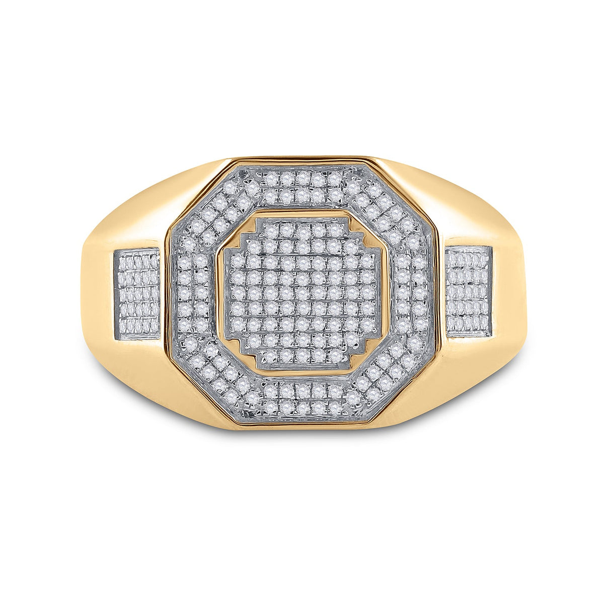 10K Yellow Gold Round Diamond Micro - Pave Mens Ring 3/8 Cttw - Splendid Jewellery