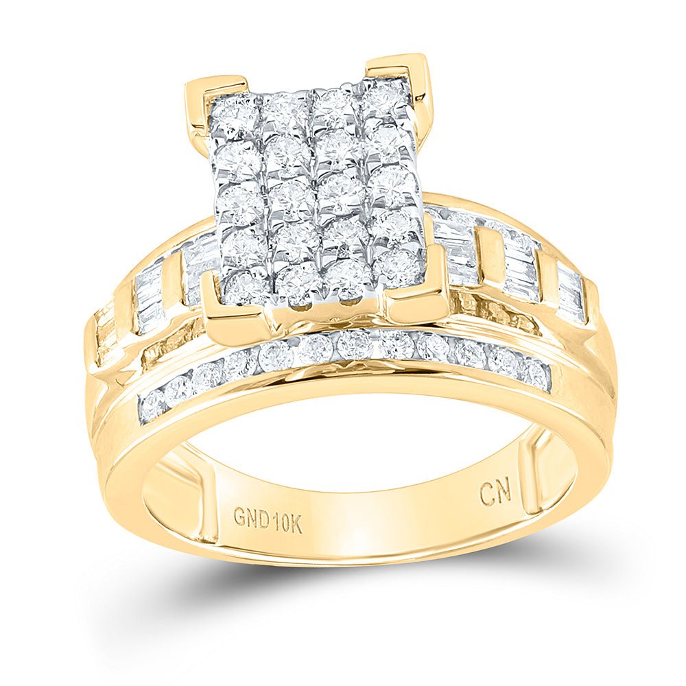 10K Yellow Gold Round Diamond Women's Cinderella Cluster Bridal Wedding Engagement Ring 1 Cttw - Splendid Jewellery