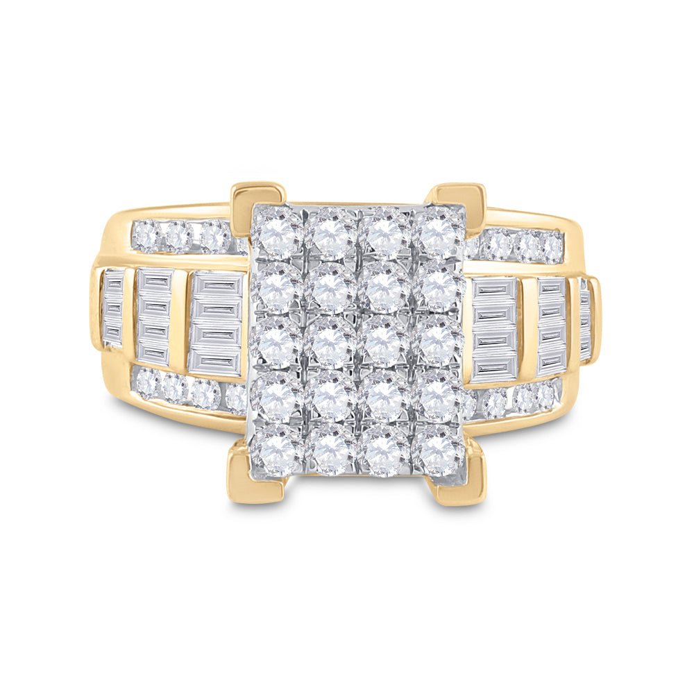 10K Yellow Gold Round Diamond Women's Cluster Bridal Wedding Engagement Ring 1 1 1/2 Cttw - Splendid Jewellery